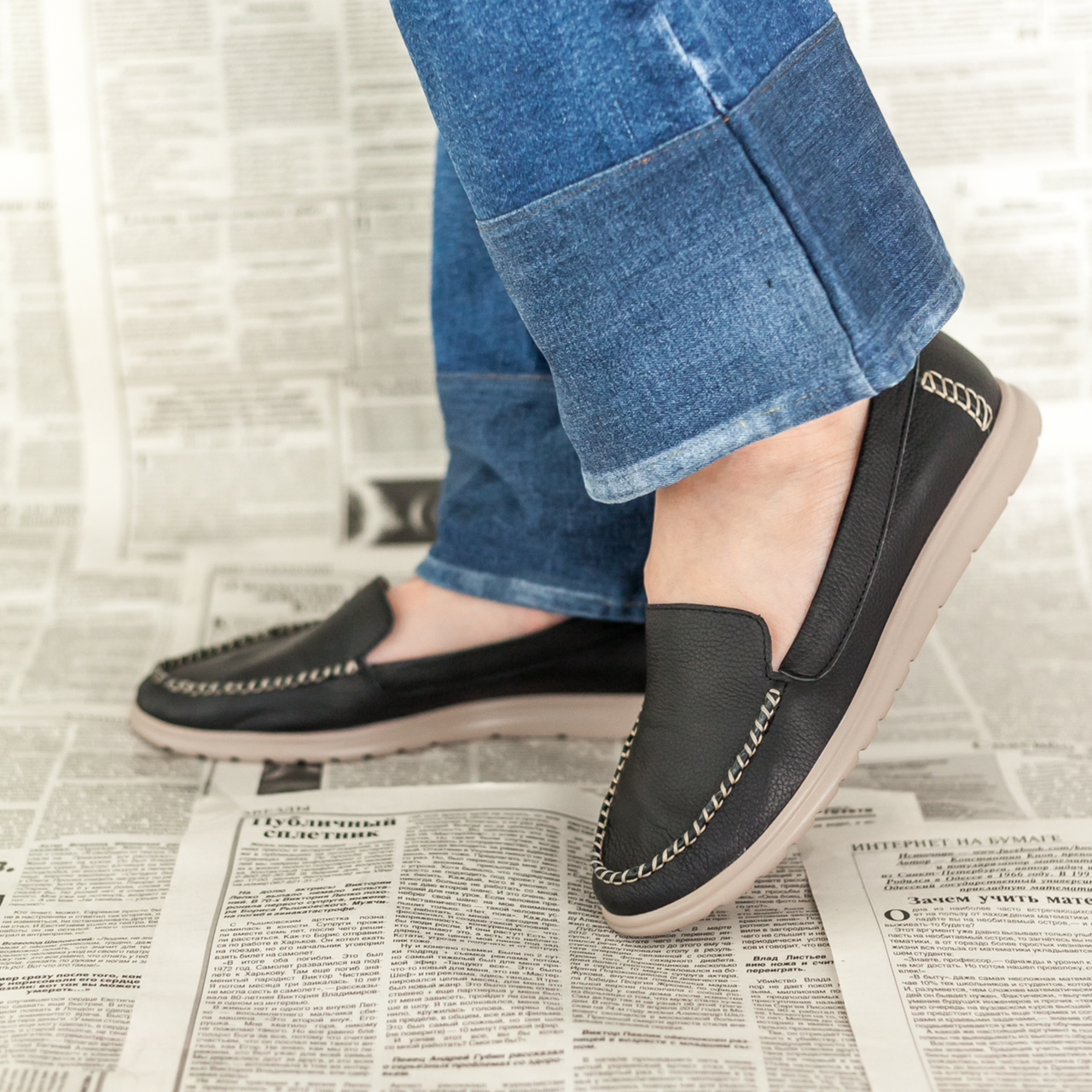Мокасини шкіряні жіночі чорного кольору “Style Shoes”