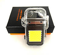 Зажигалка USB аккумуляторная электроимпульсная (две дуги) плюс яркий LED фонарик СОВ Lighter 9033 af