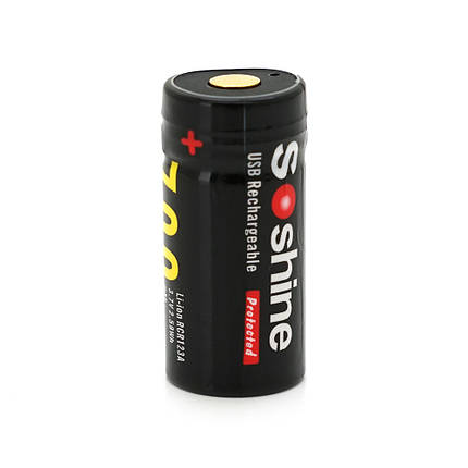 Акумулятор Soshine RCR123USB 16340/CR123 Li-Ion, microUSB, 700mAh, 2.1A, 4.2/3.7/2.75V, Black, фото 1