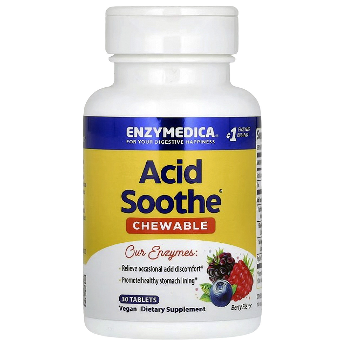 Травні ферменти проти печії, смаку ягід, Acid Soothe, Enzymedica, 30 жувальних таблеток