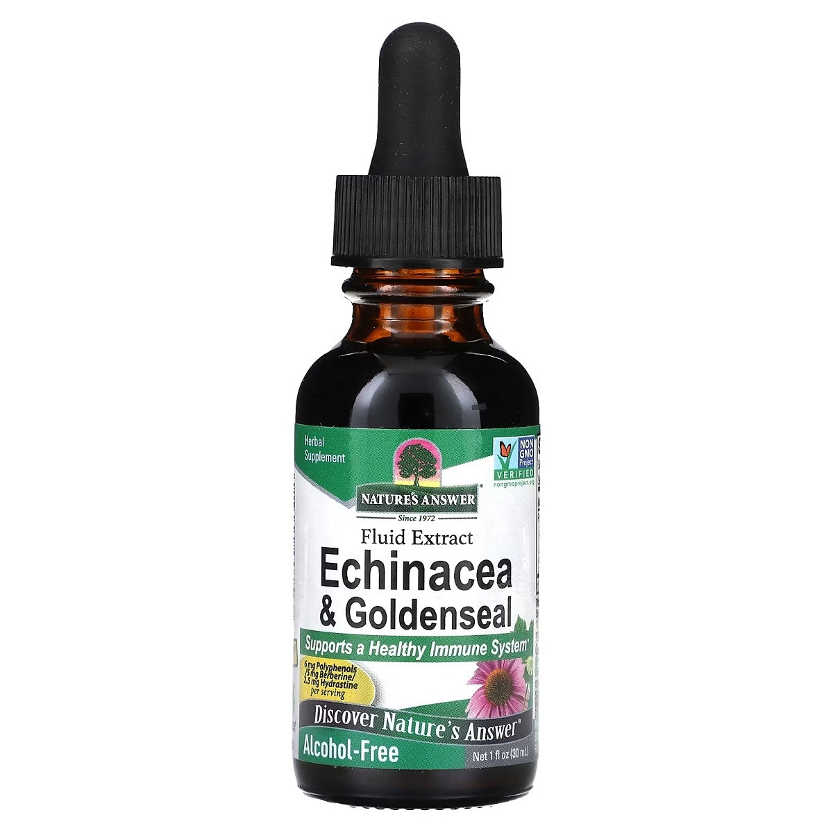 Ехінацея й Жовтокорень (Гідросис), без спирту, Echinacea&Goldenseal, Alcohol-Free, Nature's Answer, 30 мл