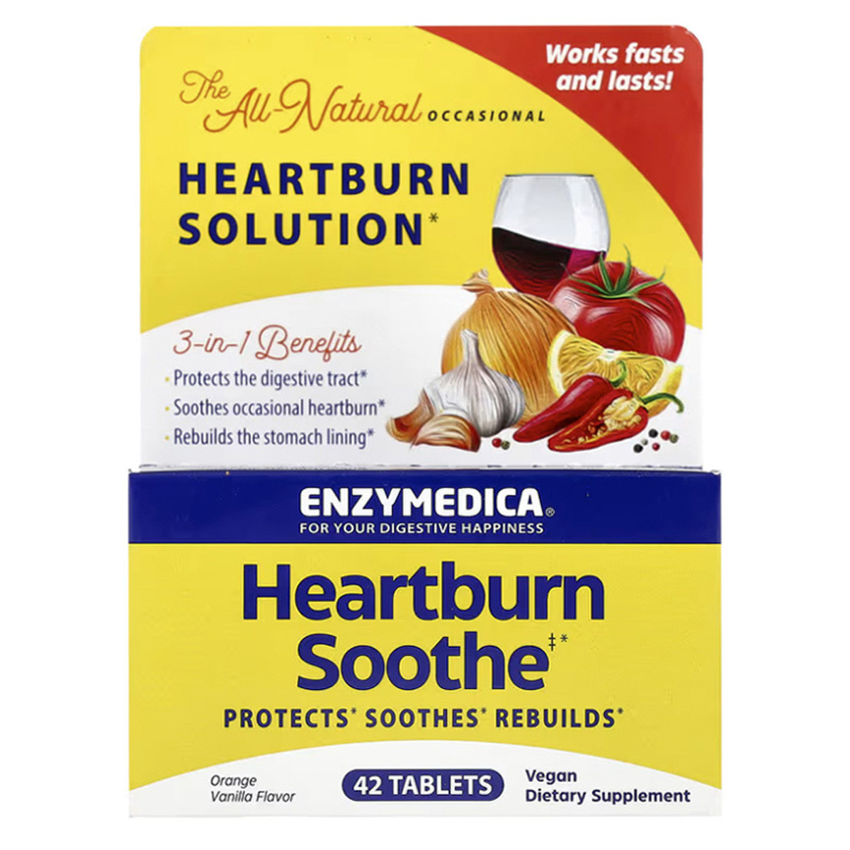 Комплекс для полегшення печії, смаку апельсина та ванілі, Heartburn Soothe, Enzymedica, 42 жувальні таблетки