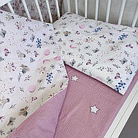 Детское постельное белье для новорожденных девочке наволочка, простынь на резинке, пододеяльник 90х110