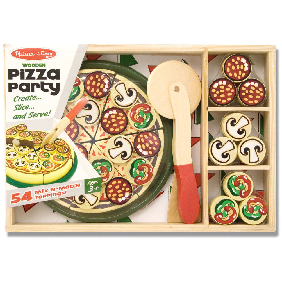 Набір дерев'яний - Піца (Pizza Party) 63 елемента + скринька для піци та інгредієнтів ТМ Melіssa & Doug MD10167