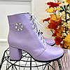 Черевики жіночі шкіряні на шнурівці. Колір лаванда, фото 2