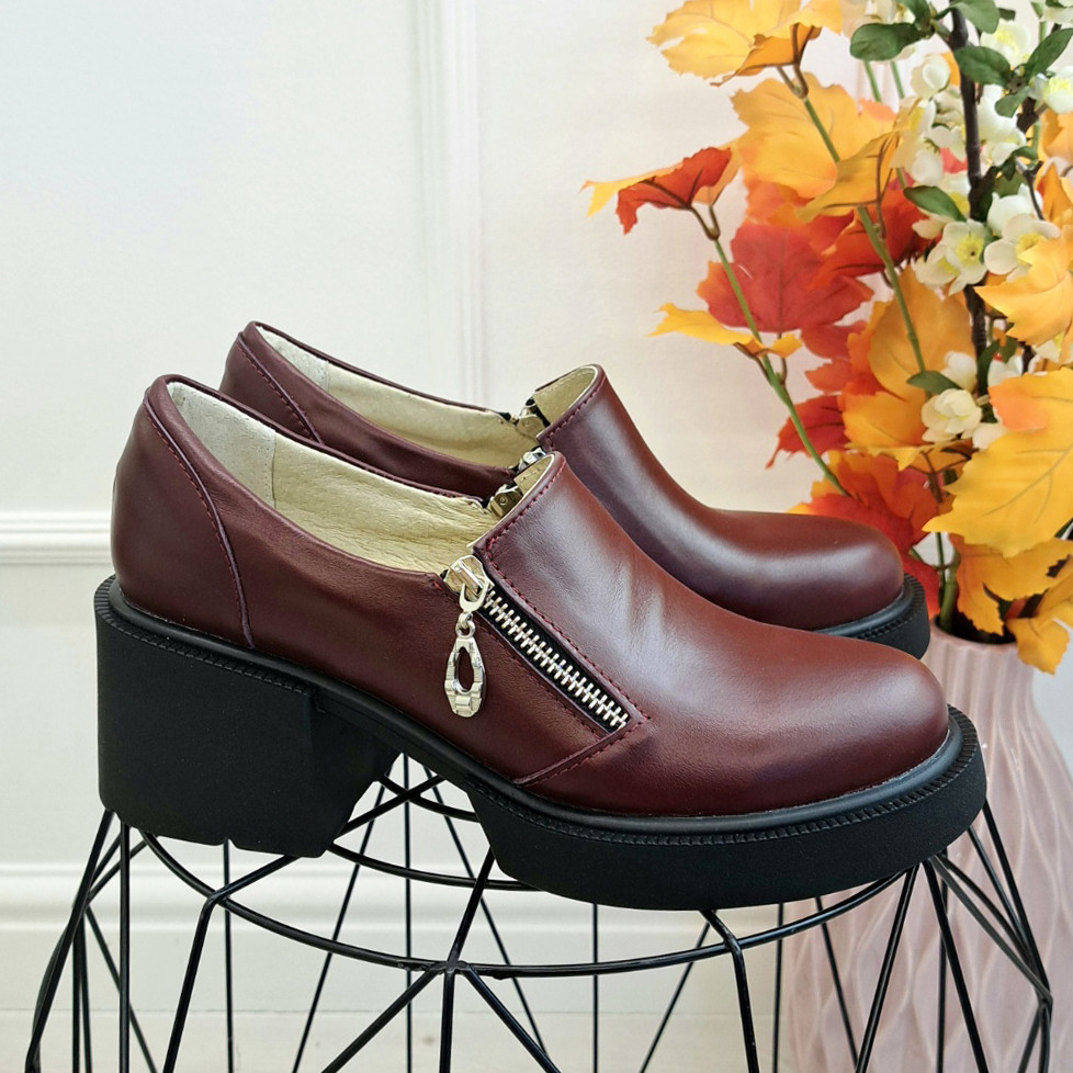 Туфлі жіночі шкіряні на підборах. Колір бордовий, фото 1