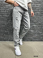Джинсы МОМ мужские молодежные с потертостями (серые) стильные свободные модные штаны прямого кроя s9206
