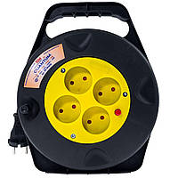 Подовжувач на котушці Quantum QM-9D4010 з термореле 4 поста без заземлення 10м, 10А, 230B, 2500Вт