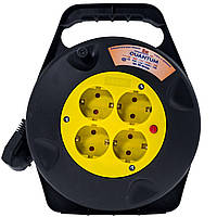 Подовжувач на котушці Quantum QM-9D4308 з термореле 4 поста із заземленням 8м, 3х1.5, 16А, 230B, 3500Вт