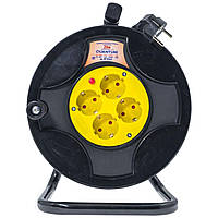 Подовжувач на котушці Quantum QM-9D4320 з термореле 4 поста із заземленням 20м, 3х1.5, 16А, 230B, 3500Вт