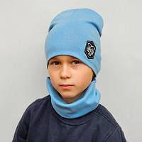 Демісезонний комплект (шапка і шарф-хомут) з подвійного гладкого трикотажу для детей 4-7 лет