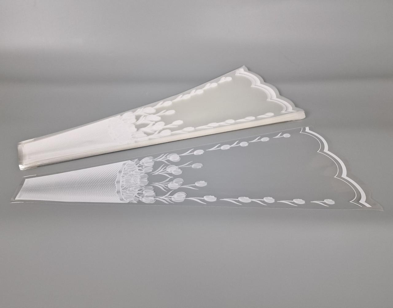 Упаковка конус під квіти h60 (6×24 см) візерунок №164, 100 шт Флористична упаковка для довгих троянд, рукав для букетів, фото 1