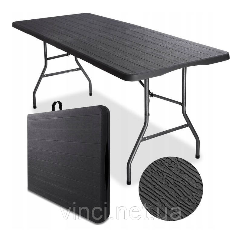 Стіл садовий розкладний туристичний 180см х 70см eCarla SC02BR ЧОРНИЙ, фото 1