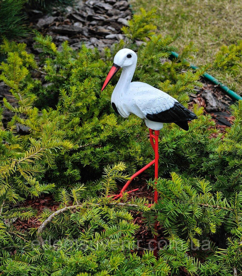 Садова фігура Лелека малий керамічний на металевих лапах