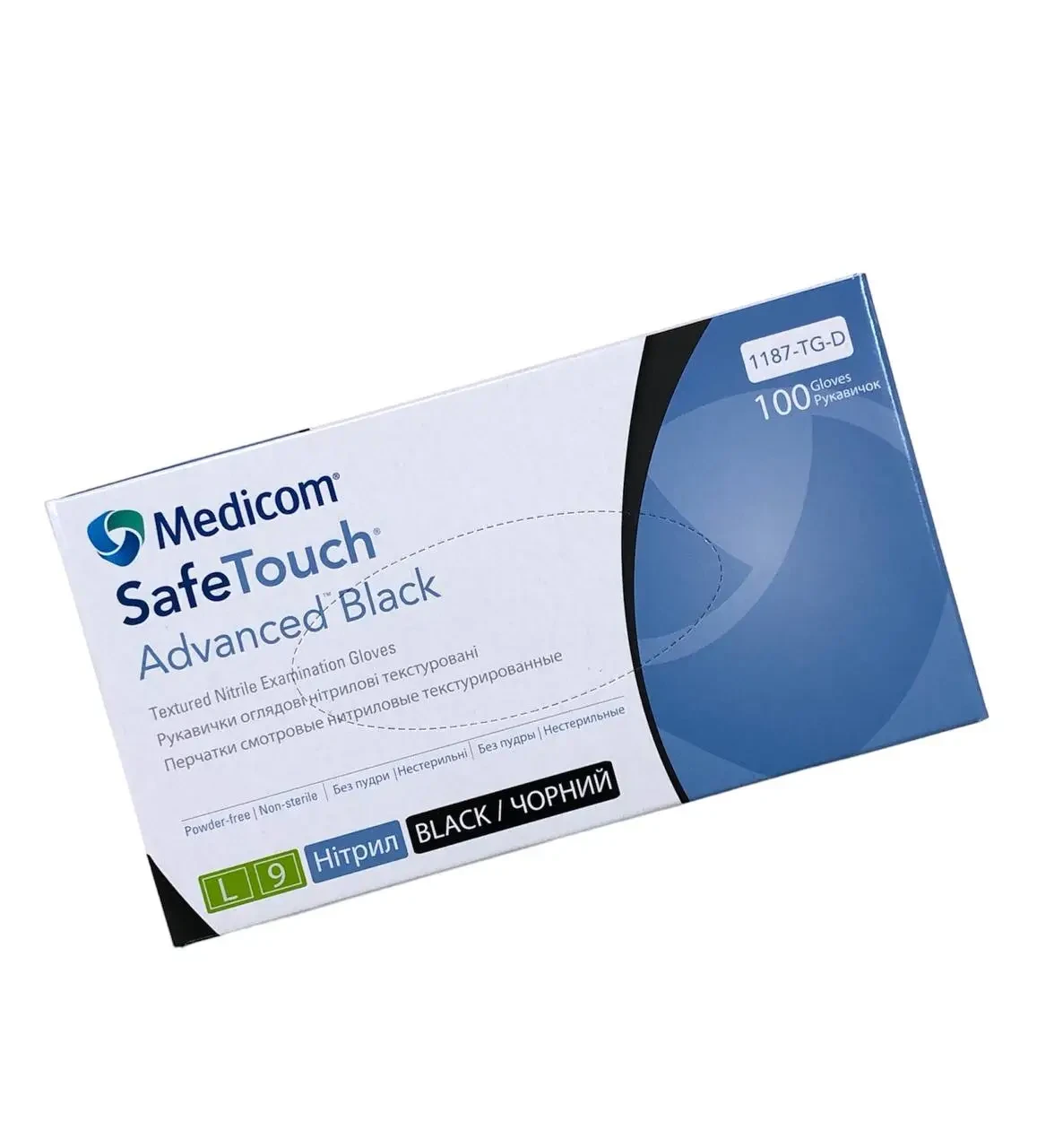 Нітрилові рукавички 50 пар/уп Medicom L чорні 3.3 г, фото 1