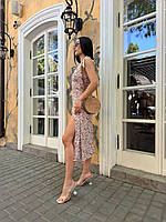 Стильное женское легкое летнее нарядное платье сарафан завязки миди качественный штапель с размером на ноге Пудра, 44