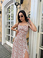 Стильное женское легкое летнее нарядное платье сарафан завязки миди качественный штапель с размером на ноге Пудра, 48