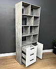 Книжкова шафа-стелаж з полицями та ящиками h196*80*35 см сірий з білим, фото 4