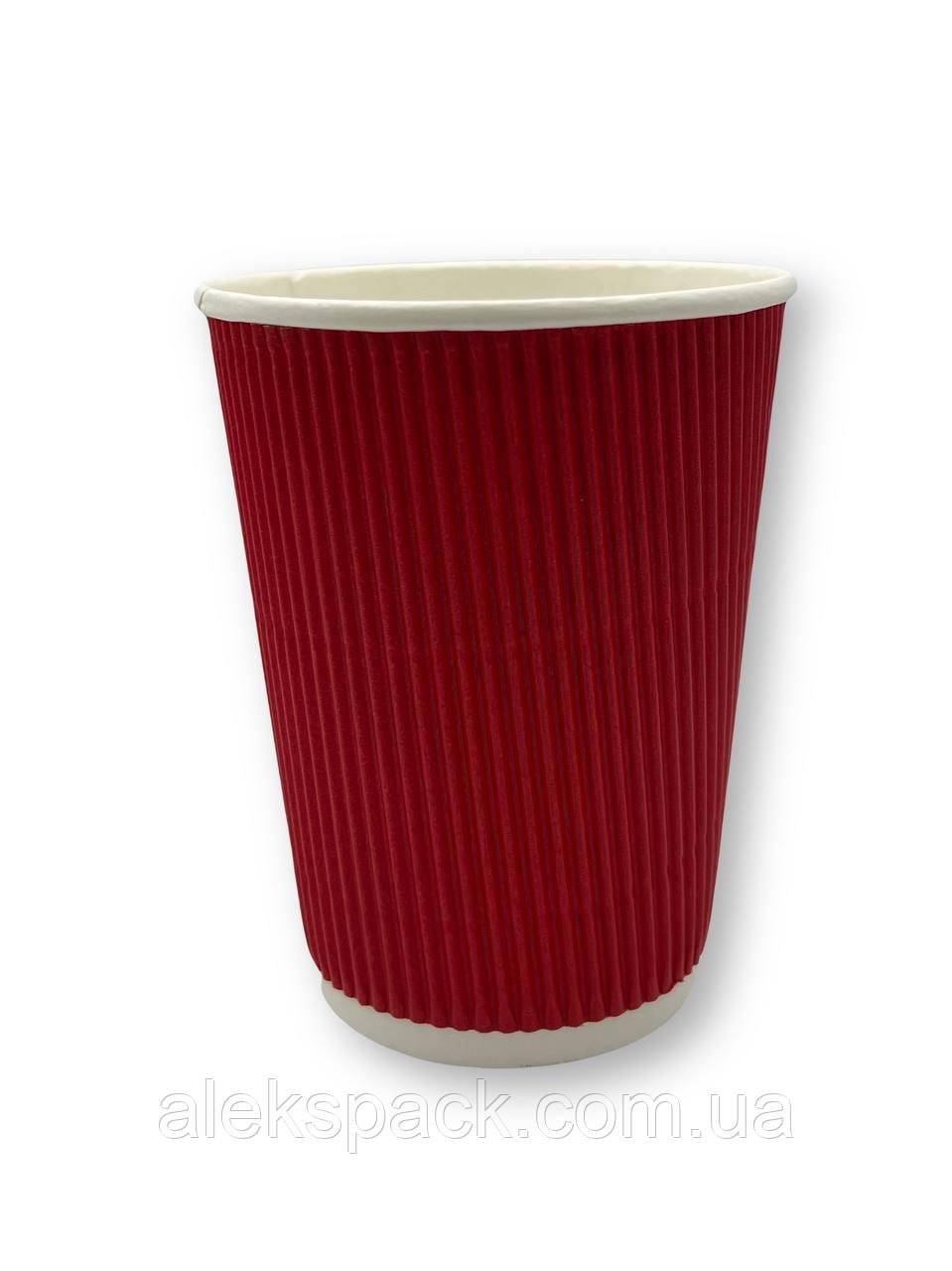 (122213) Стакан гофрований 340 мл. (червоний) 25шт/рук, фото 1