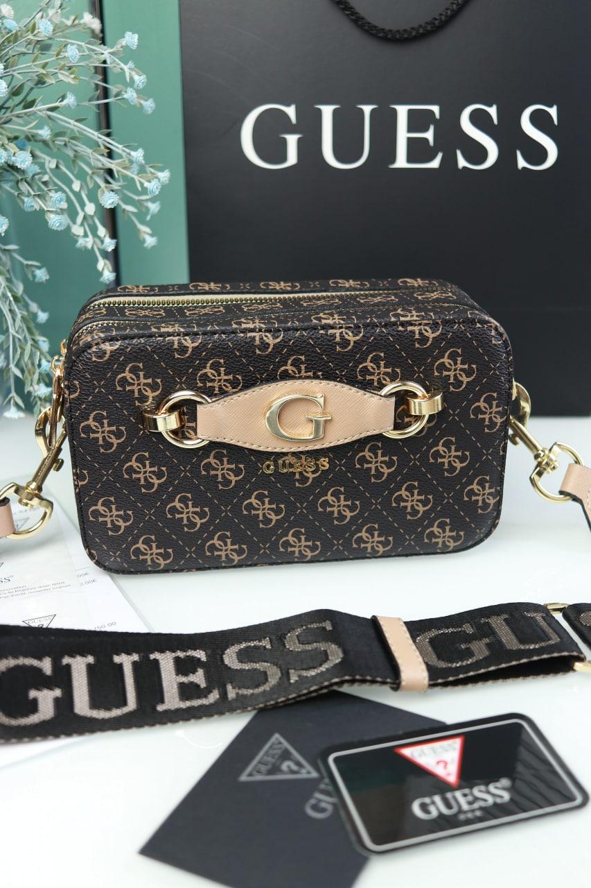 Сумка жіноча коричнева + беж Guess Гесс крос-боді