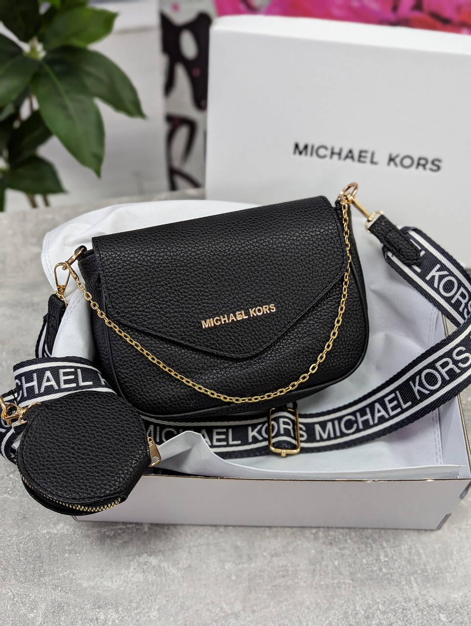 Сумка жіноча Michael Kors крос-боді 2 в 1 Майкл Корс чорна класична, фото 1