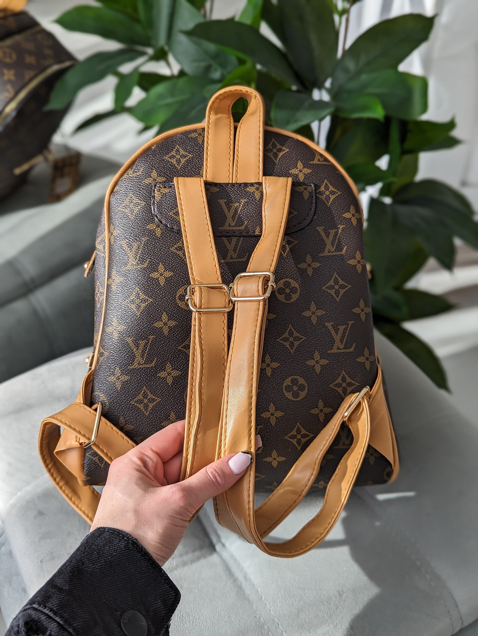 Женский коричневый + бежевый рюкзак Louis Vuitton Луи Виттон LUX