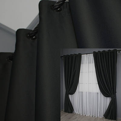 Комплект (2шт. 1,5х2,7м.) штор на люверсах із тканини блекаут "Midnight". Колір чорний. Код 1165ш 37-0117