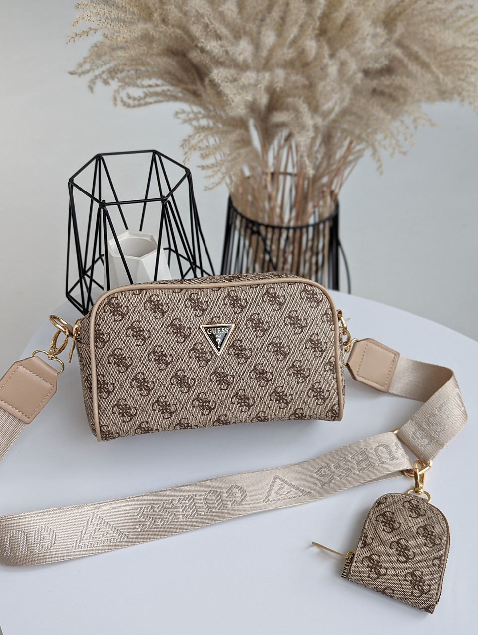 Сумка жіноча Guess бежевий Гес крос-боді 2 в 1