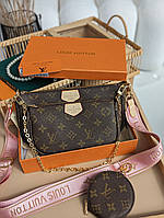 Сумка Луї Вітон 3 в 1 Louis Vuitton Multi Pochette, клатч коричневий + рожевий через плече Луї Вітон 3 в 1