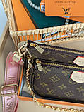 Сумка Луї Вітон 3 в 1 Louis Vuitton Multi Pochette, клатч коричневий + рожевий через плече Луї Вітон 3 в 1, фото 2
