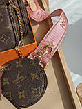 Сумка Луї Вітон 3 в 1 Louis Vuitton Multi Pochette, клатч коричневий + рожевий через плече Луї Вітон 3 в 1, фото 4