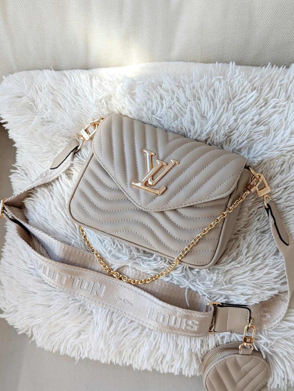 Сумка Луї Вітон крос боді бежевий хвилястий Louis Vuitton 2 в 1 LUX