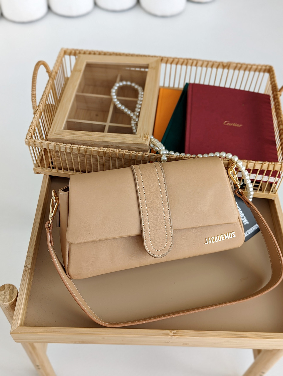 Люксова сумка жіноча Jacquemus Le Bambino бежевий Жакмюс