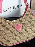 Сумка жіноча Guess хобо бежевий фуксія Гесс на плече, фото 3