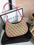 Сумка жіноча Guess хобо бежевий фуксія Гесс на плече, фото 7