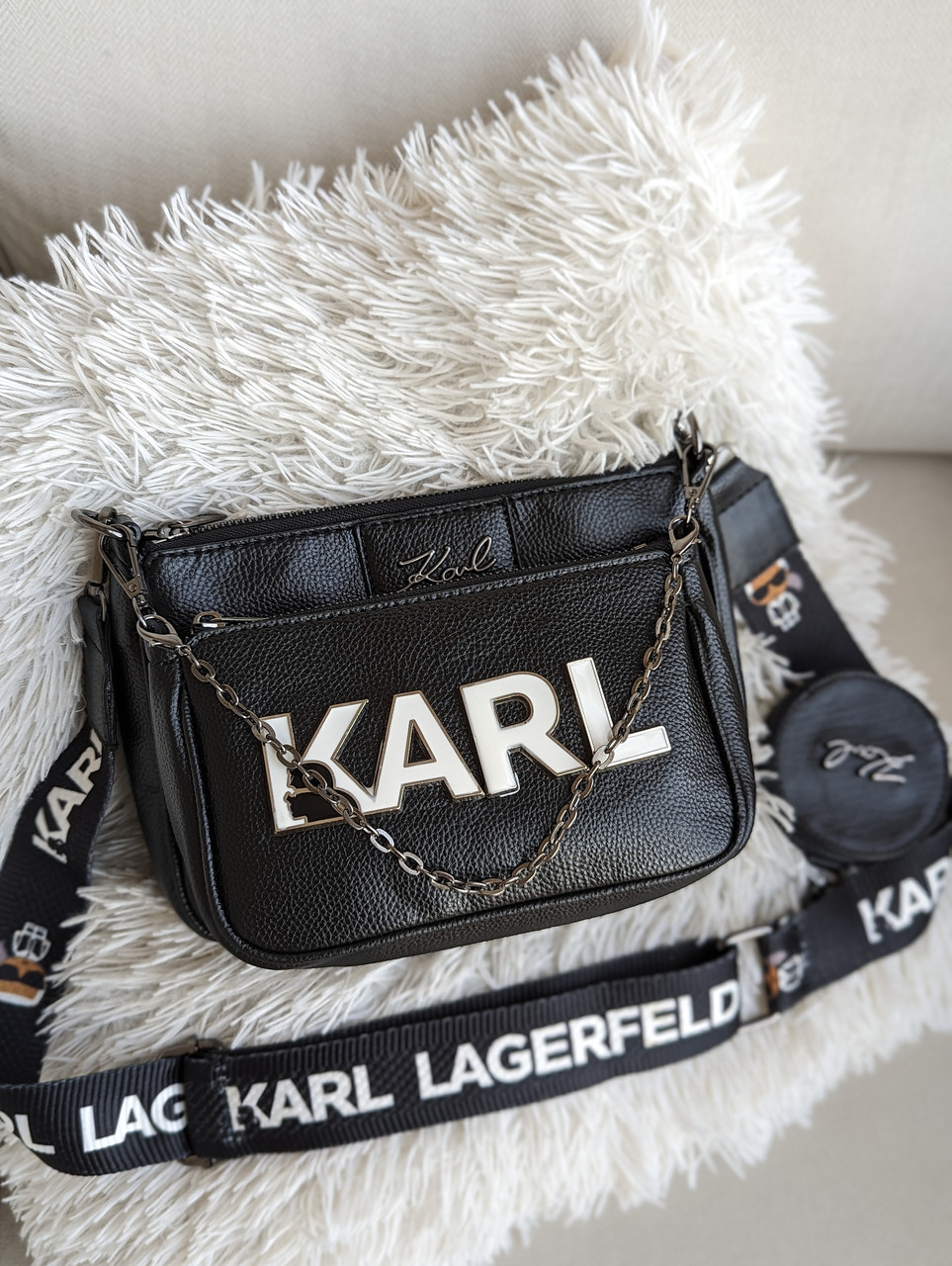 Сумка Karl Lagerfeld 3 в 1 чорна з білими літерами жіноча Люксова модель