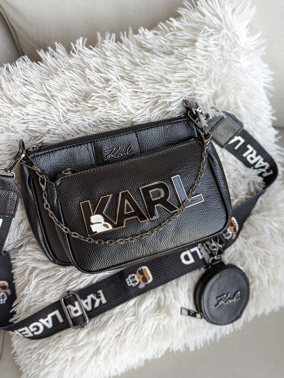 Сумка Karl Lagerfeld 3 в 1 чорна з чорними літерами жіноча Люксова модель