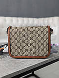 Сумка жіноча Horsebit 1955 Gucci Гуччі коричнево-сірий, фото 4