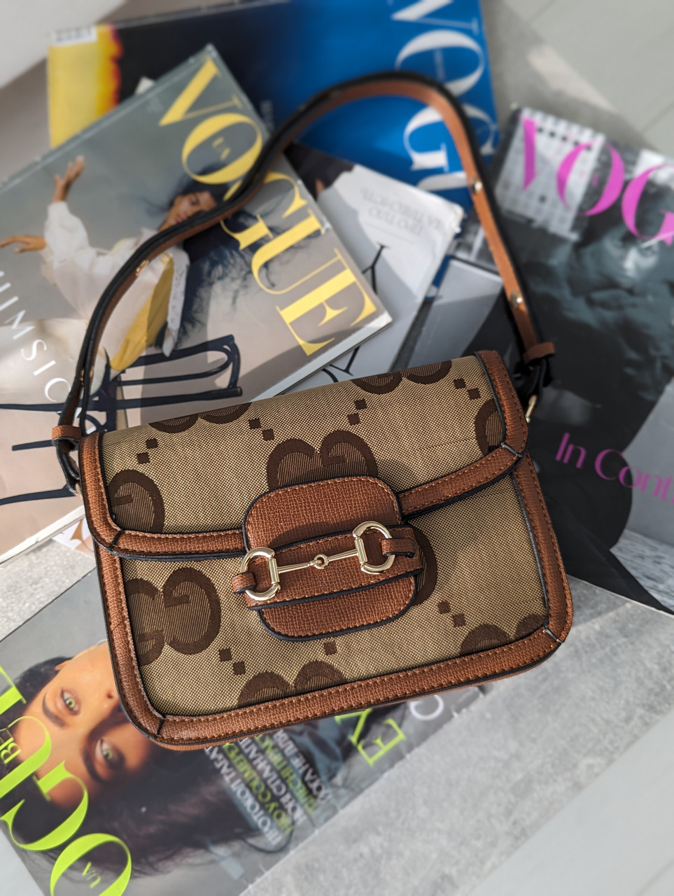 Сумка жіноча Horsebit 1955 Gucci Гуччі коричневий моногам, фото 1