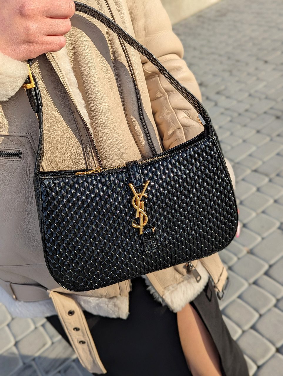 Жіноча сумка Yves Saint Laurent YSL Ів Сен Лоран чорна пітон