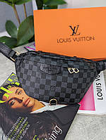 Жіноча бананка Луї Віттон Louis Vuitton чорно-сіра карта, поясна бананка