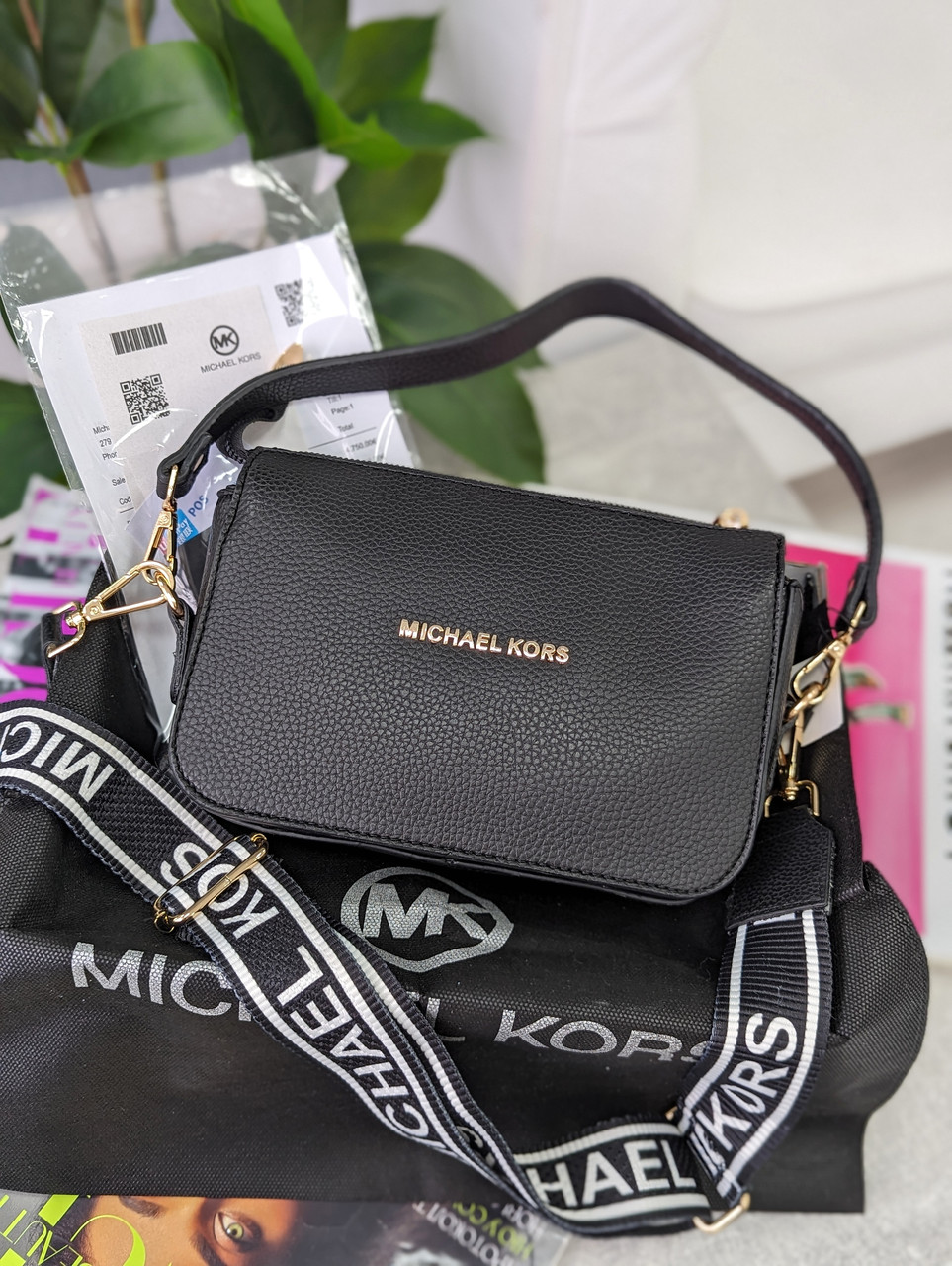 Сумка жіноча Michael Kors крос-боді чорний Майкл Корс на широкому ремені