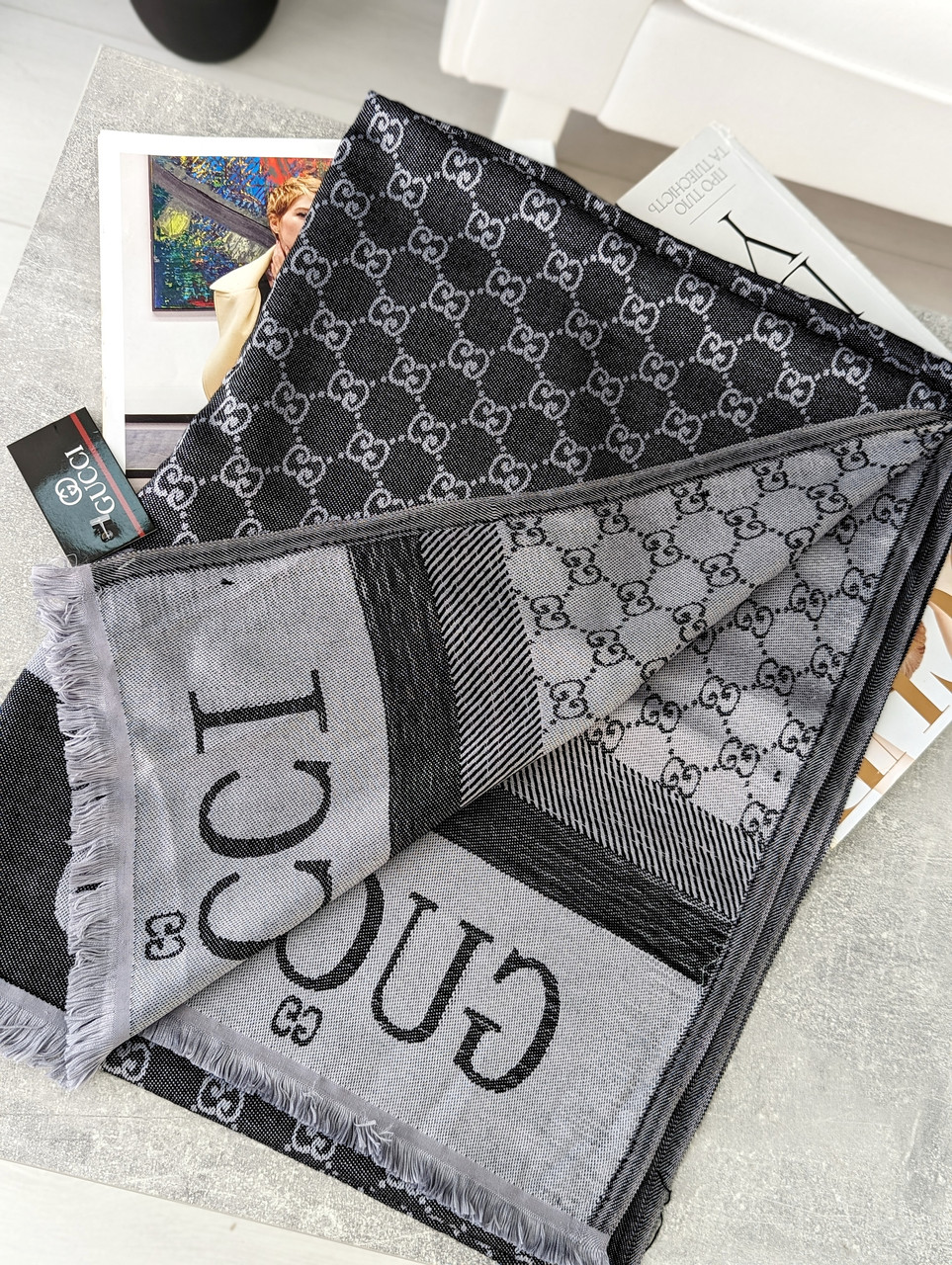 ПАЛАНТИН ШАРФ, ХУСТКА GUCCI ЖІНОЧИЙ ШАРФ КУЧЧІ темно-синій, фото 1