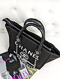Сумка жіноча шопер Chanel Deauville Шанель чорний класичний + білі літери, фото 2