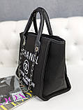 Сумка жіноча шопер Chanel Deauville Шанель чорний класичний + білі літери, фото 4