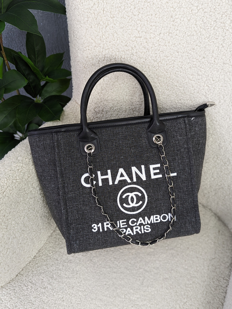 Сумка жіноча шопер Chanel Deauville Large Шанель темно-сірий