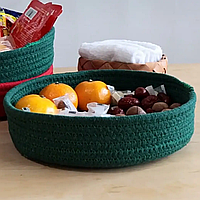 Стильний в'язаний кошик, кругла в'язана тарілка для фруктів, цукерок (зелений)