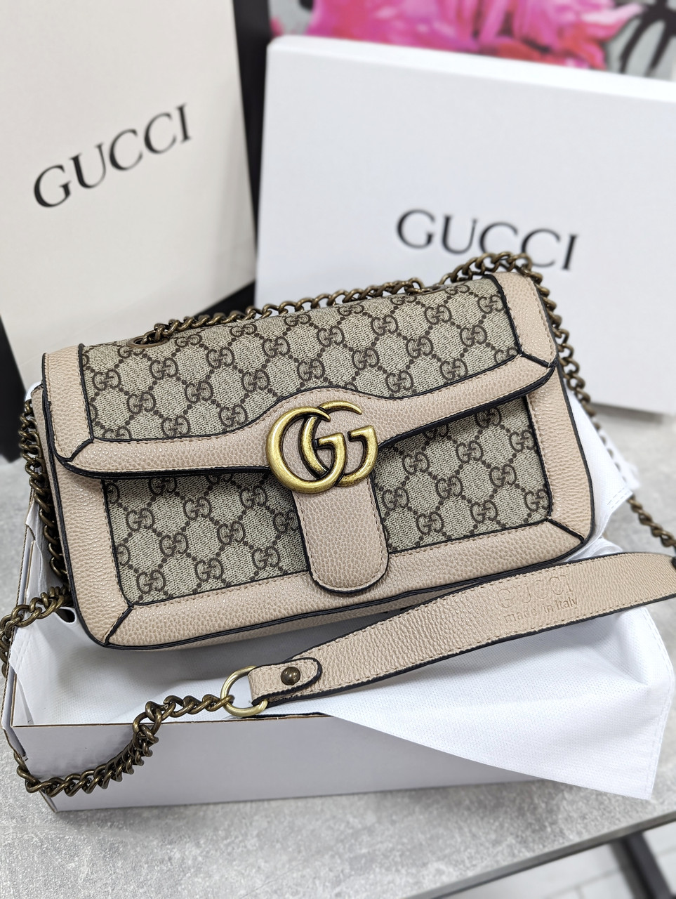 Сумка жіноча Marmont Gucci клатч Гучі беж-бежева, фото 1