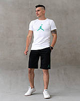 Летний мужской комплект Jordan (шорты + футболка)белая футболка и черные шорты