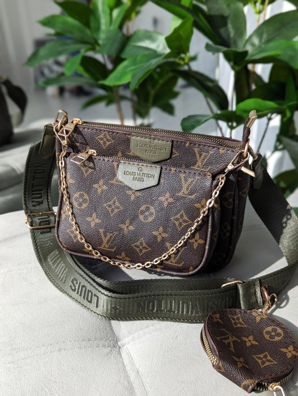 Сумка Луї Вітон 3 в 1 шкіряна Louis Vuitton, клатч коричневий через плече Луї Вітон 3 в 1